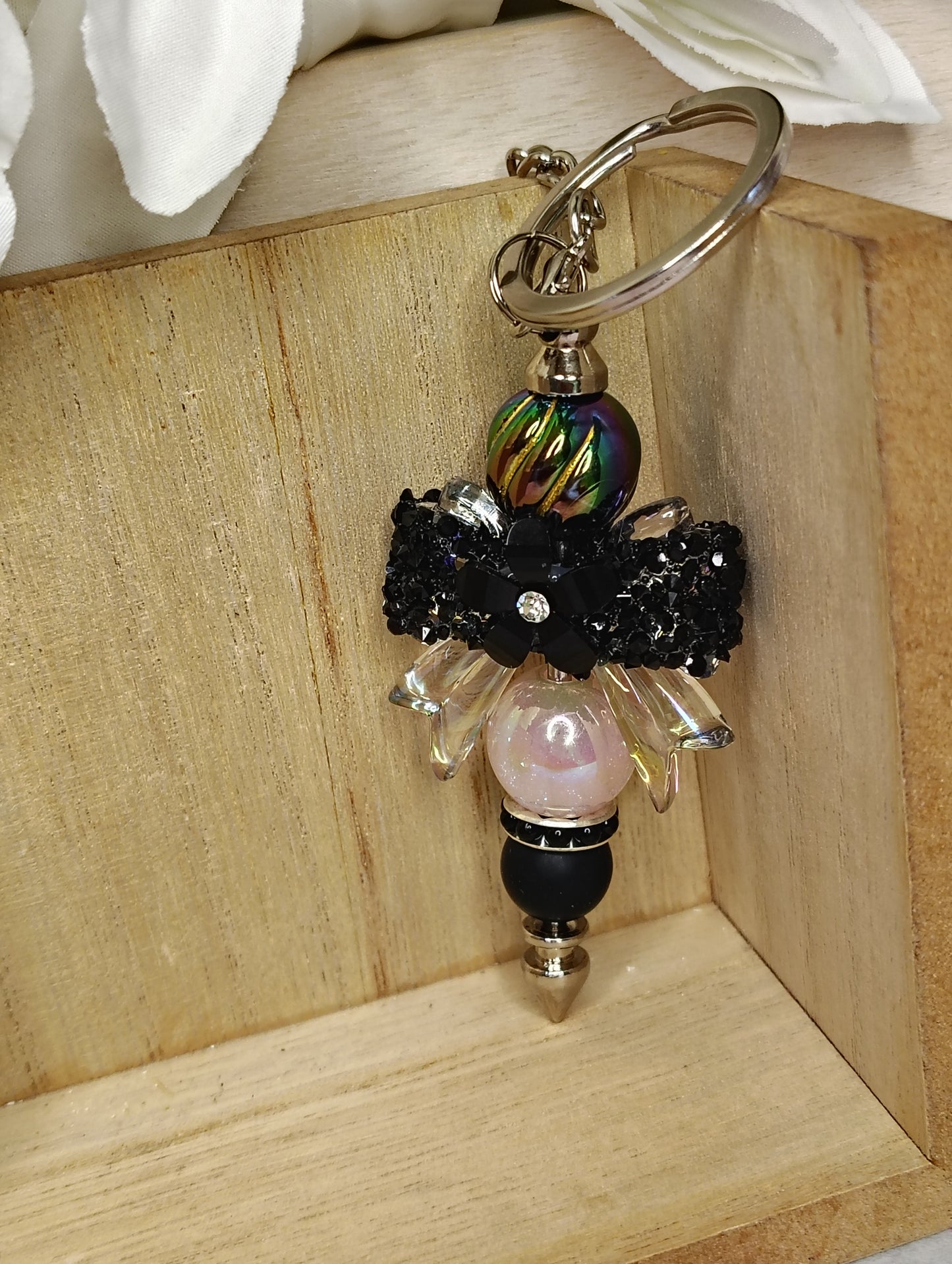 Midnight Black Sparkle Bow Keychain