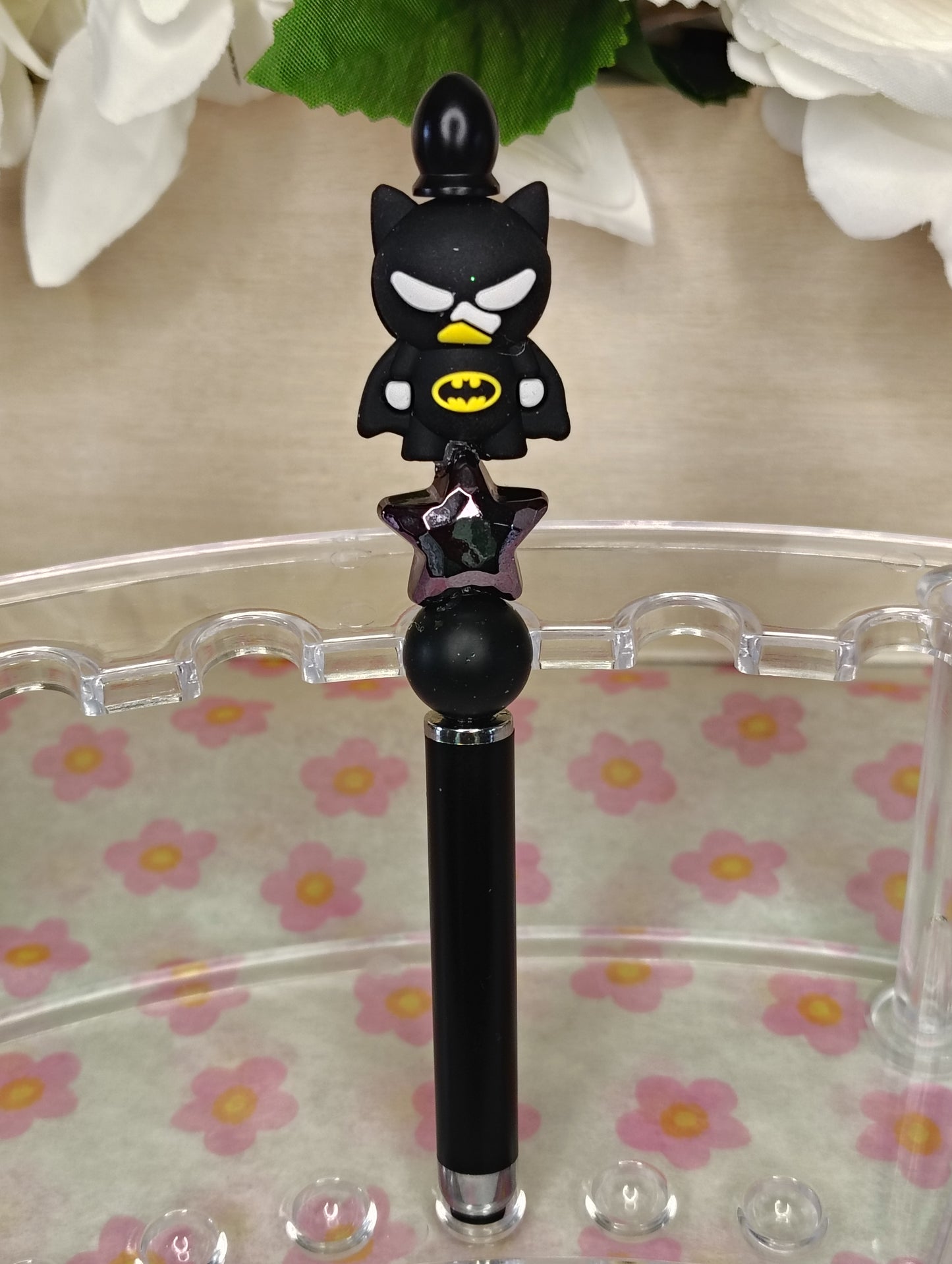 Batman Inspired Character 2-in-1 Stylus Pen | Touchscreen & Ink Pen Combo | Cool Black Beaded Pen Gift
