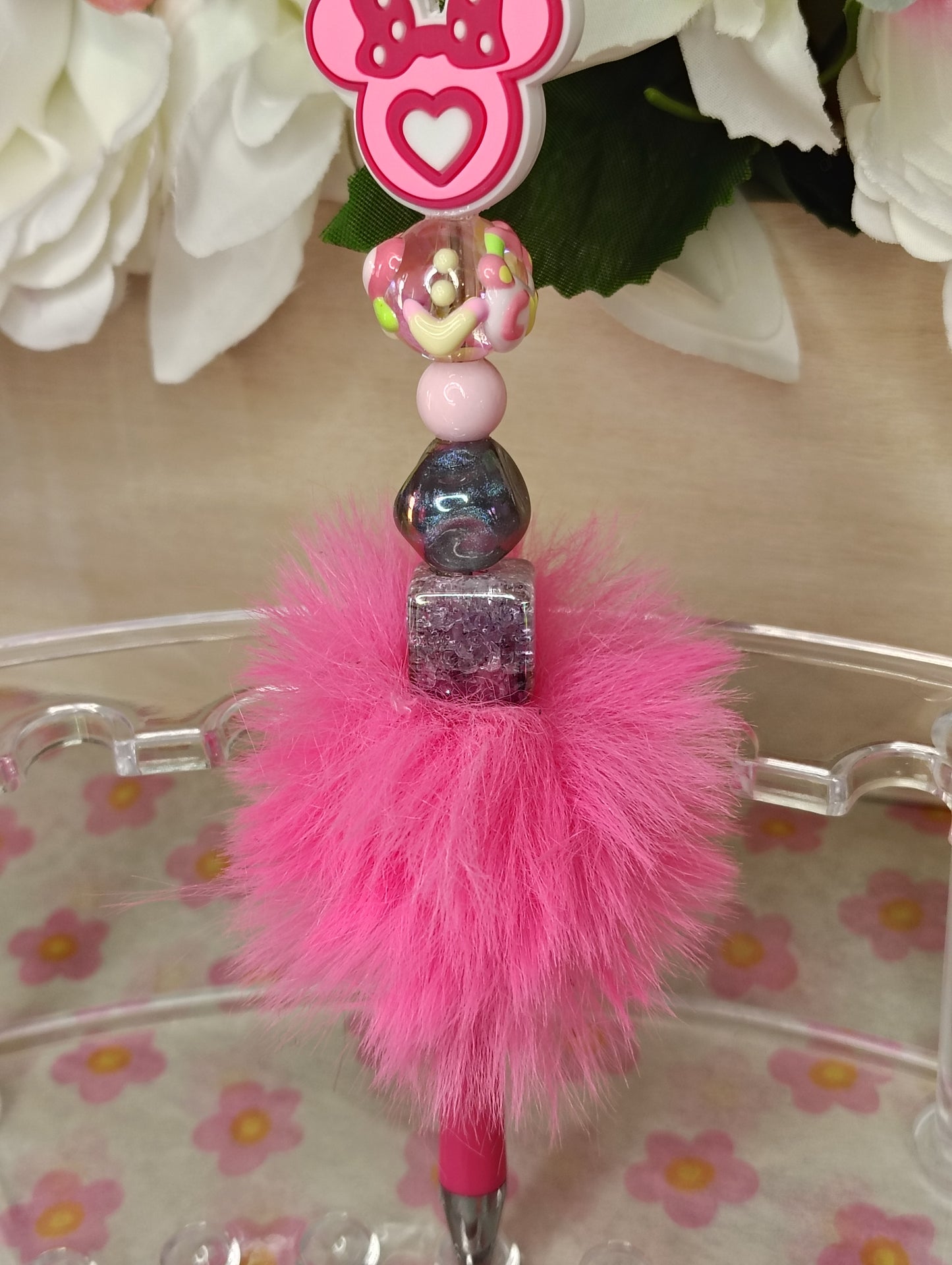Pretty Pink Bow Pom-Pom Beaded Pen ππ