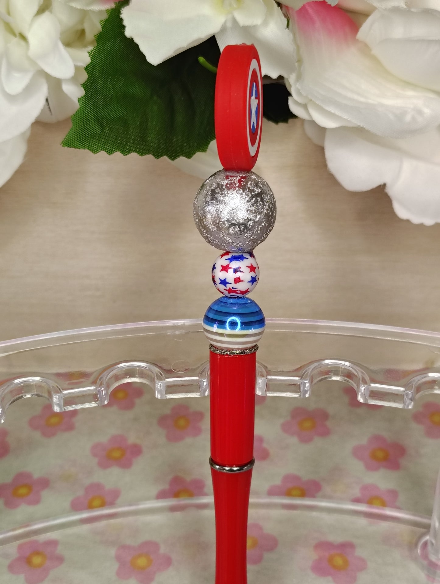 Captain America Inspired | Beaded Pen 🇺🇸✨