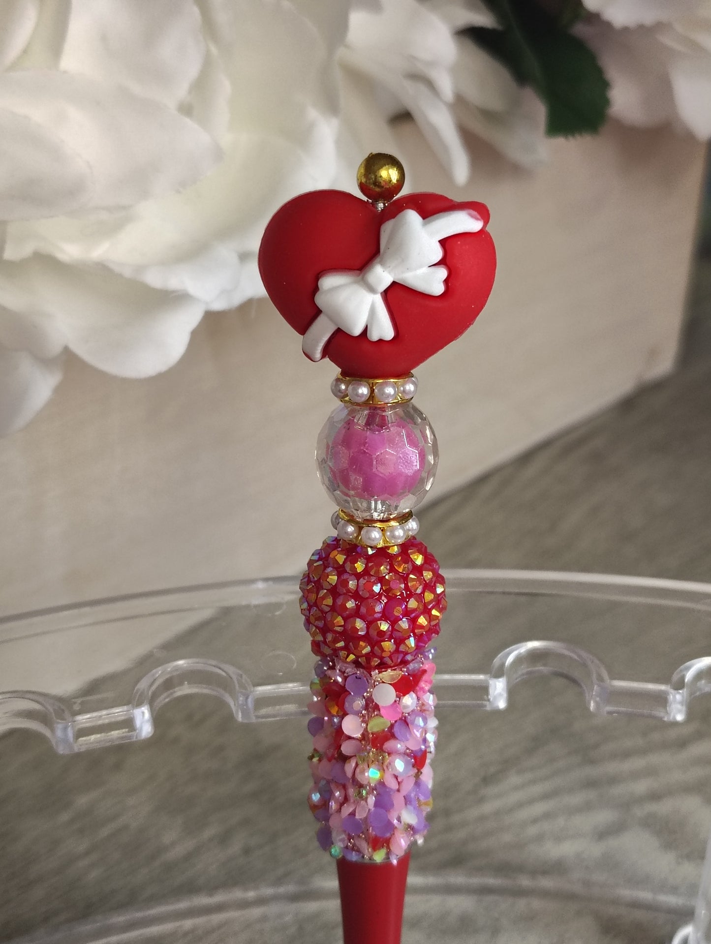 Heart Bow Glam Beaded Pen