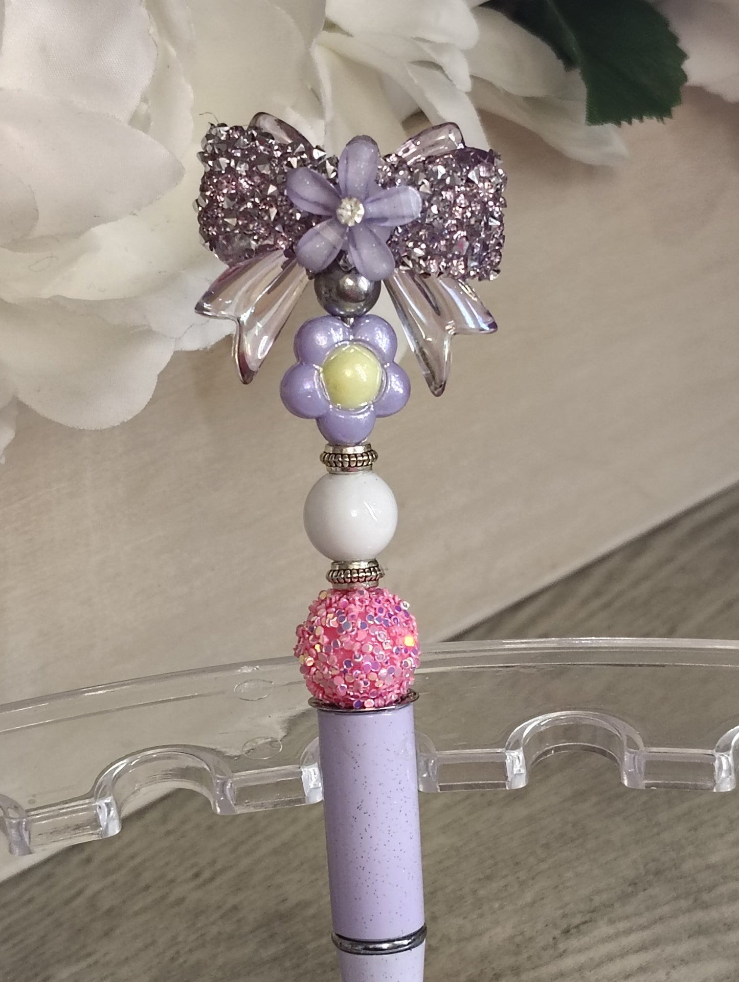 Blush & Lilac Bow Beaded Pen