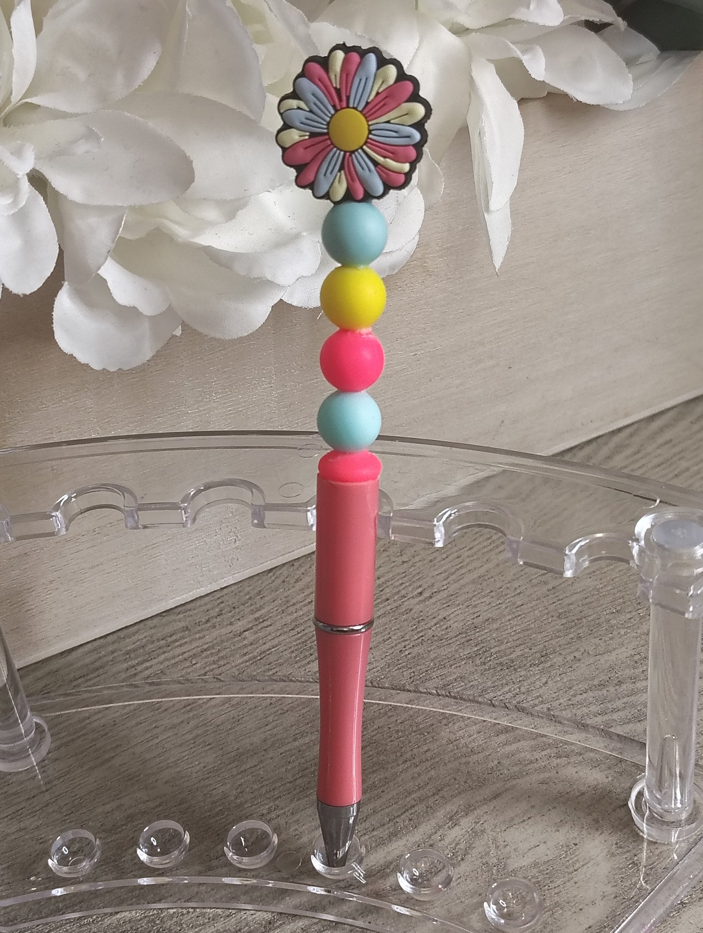 Retro Flower Beaded Pen | Bright Floral Writing Pen