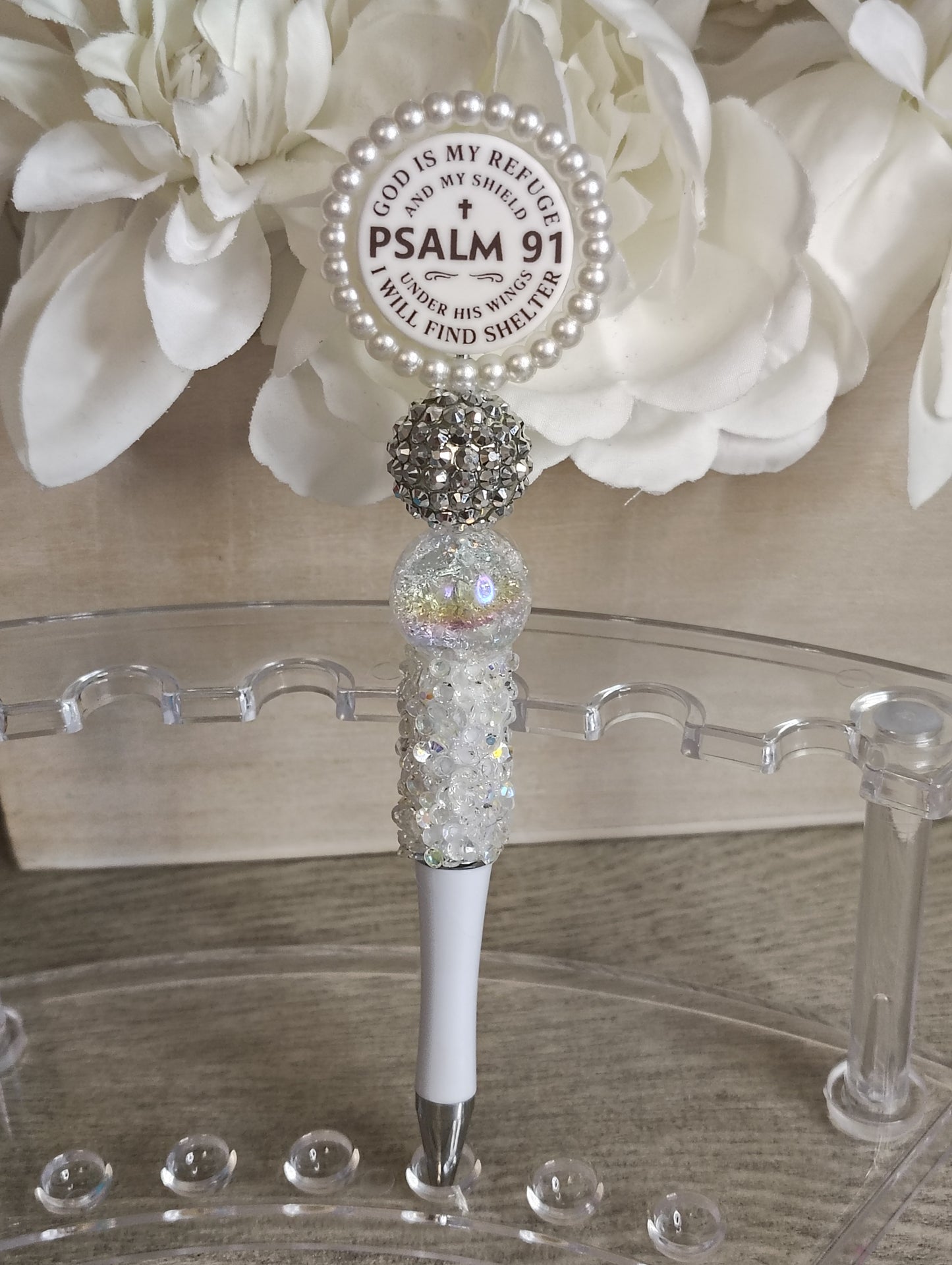 Psalm 91 Spinning Beaded Pen | Faith-Inspired Rotating Top Pen