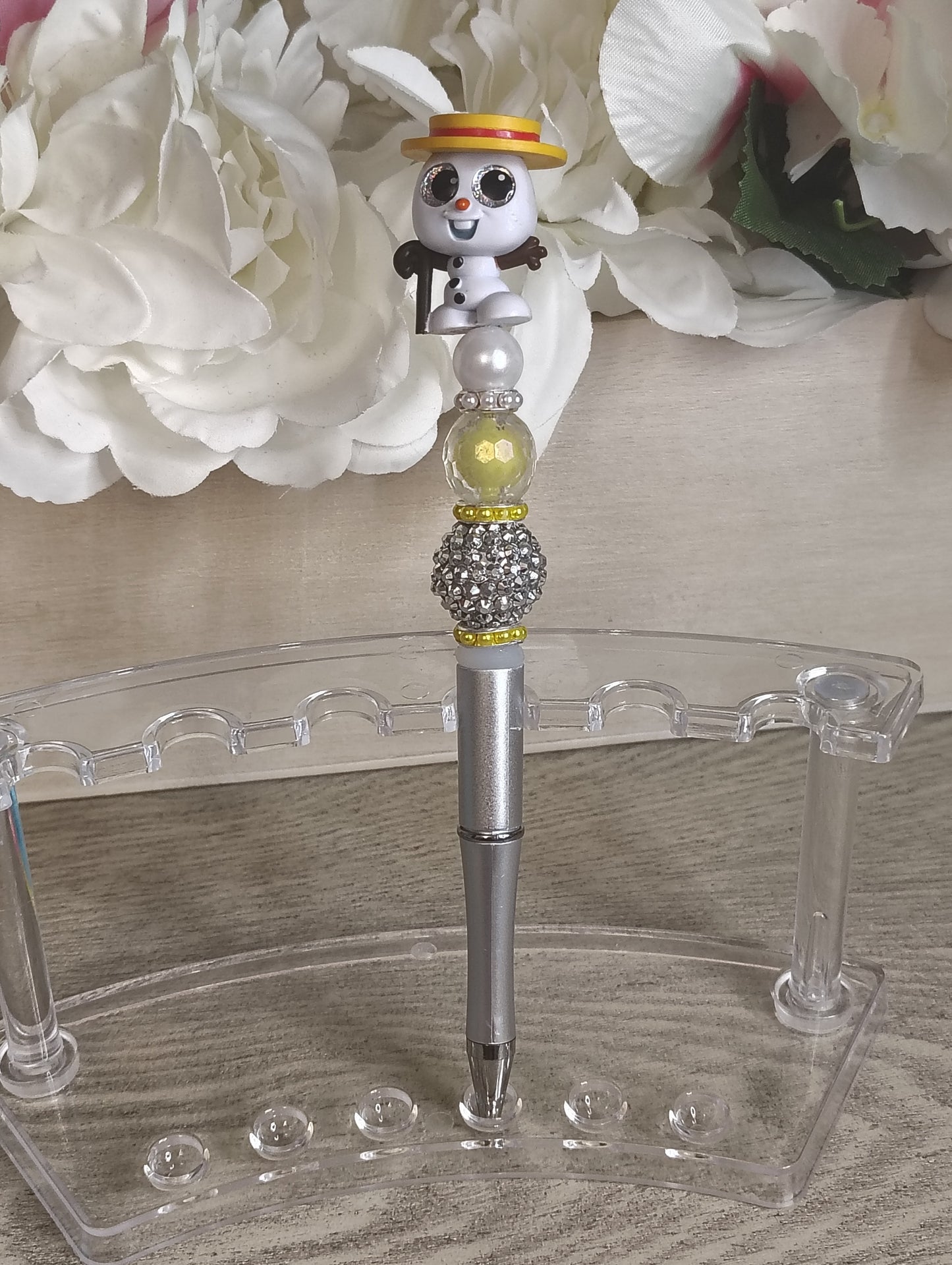 Olaf Inspired | Sparkle Pen | Silver Beaded Winter Character Pen