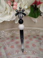 Midnight Bow Beaded Stylus Pen | Black & White Glam Writing Pen | Cute Desk Accessory Description