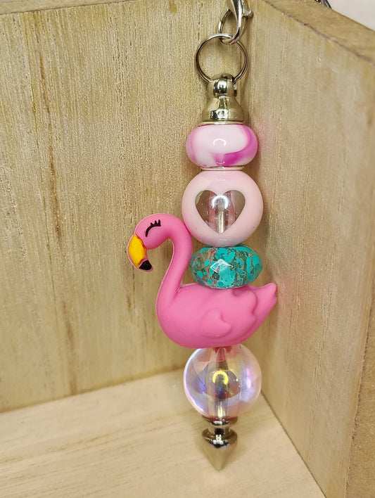 Pink Flamingo Beaded Keychain | Cute Backpack & Bag Charm | Fun Gift for Kids & Tweens