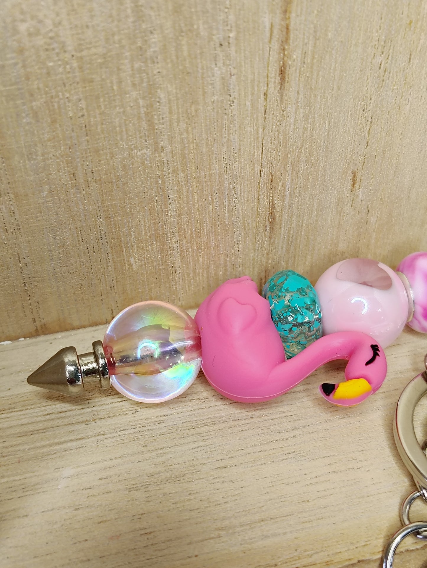 Pink Flamingo Beaded Keychain | Cute Backpack & Bag Charm | Fun Gift for Kids & Tweens