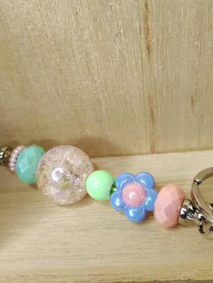 Pastel Bloom Beaded Keychain | Flower Charm Key Ring | Cute Handmade Bag Accessory