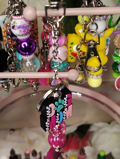 Dog Mom Beaded Keychain | Colorful Paw Print Charm | Fun Handmade Bag & Key Ring Accessory