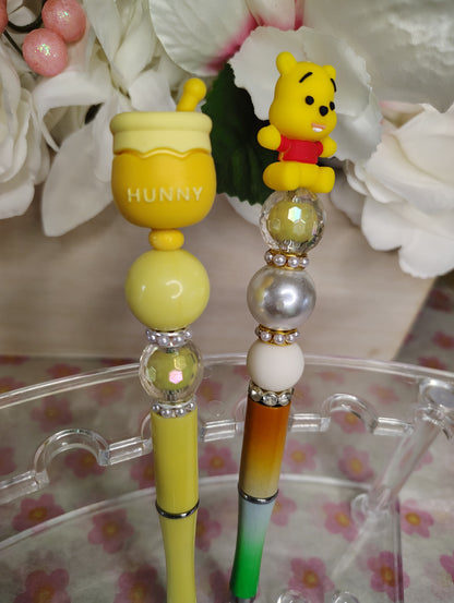 Winnie-the-Pooh Inspired | Beaded Pen Set | Cute Yellow & Green Kids Pens | Fun Gift for Little Writers