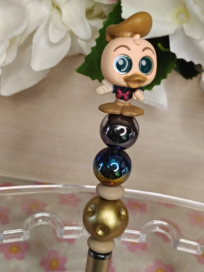 ✨ Dapper Duck Charm Beaded Pen – Gold & Midnight Shimmer ✨