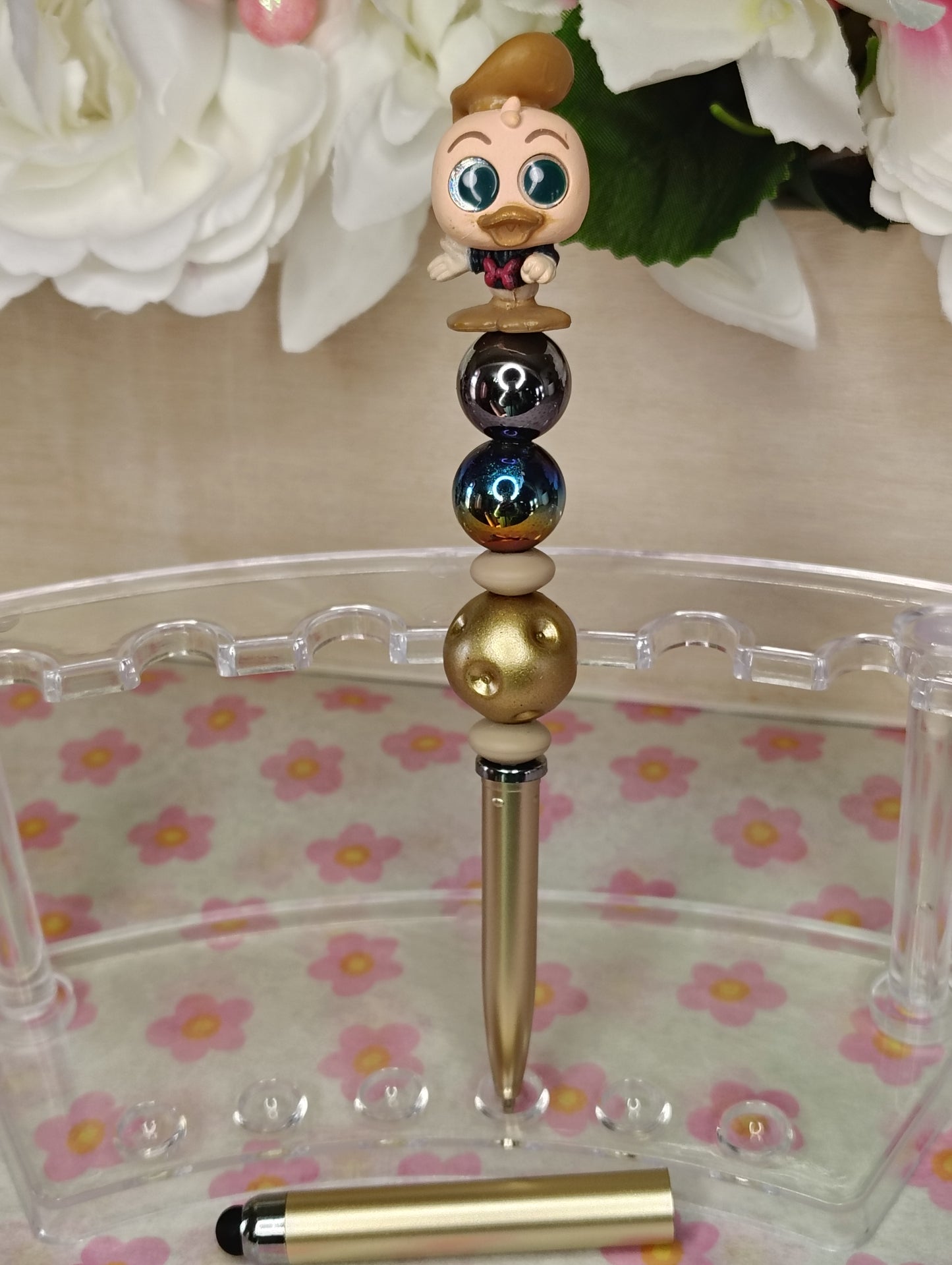 ✨ Dapper Duck Charm Beaded Pen – Gold & Midnight Shimmer ✨
