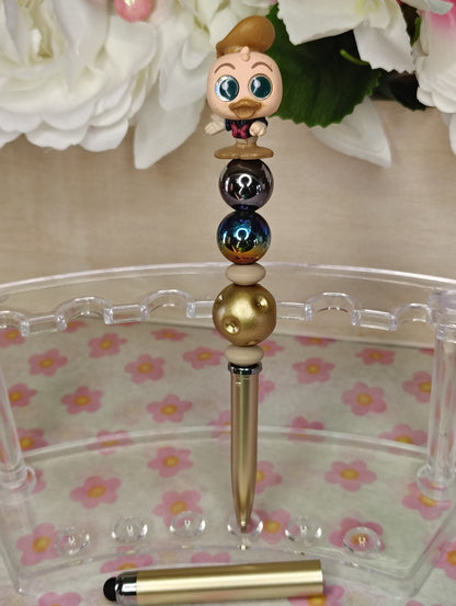 ✨ Dapper Duck Charm Beaded Pen – Gold & Midnight Shimmer ✨