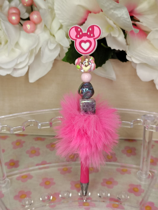 Pretty Pink Bow Pom-Pom Beaded Pen 💗🎀