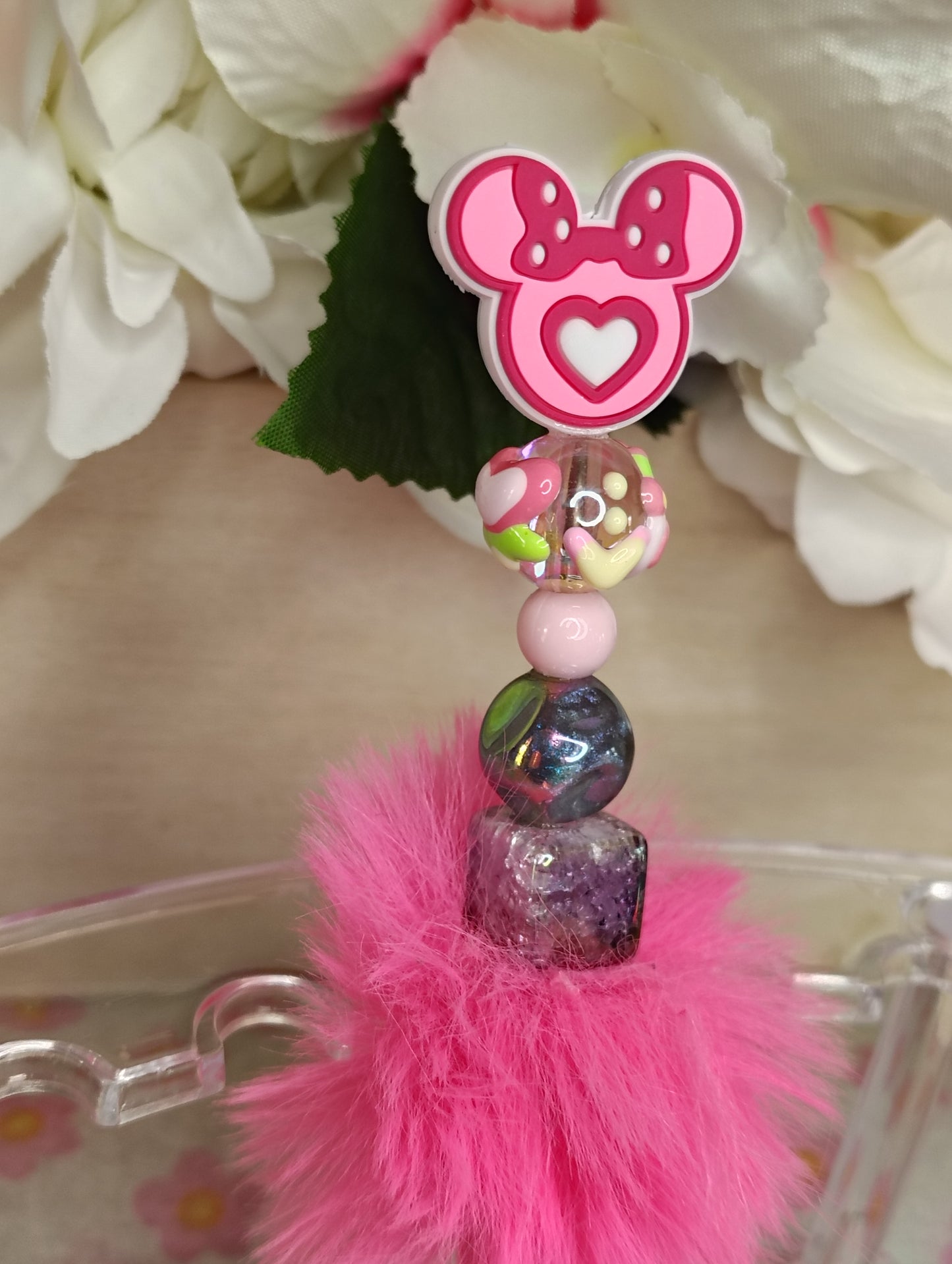 Pretty Pink Bow Pom-Pom Beaded Pen 💗🎀