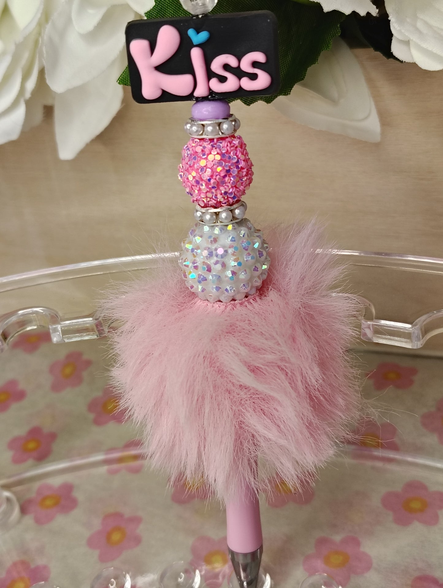 Sparkle Kiss Pom-Pom Beaded Pen 💕✨