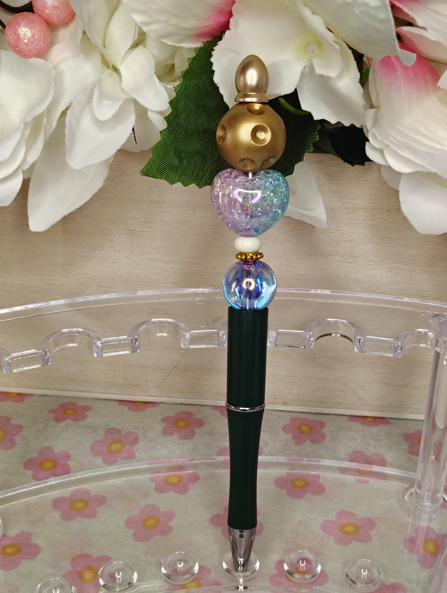 Golden Charm Heart Beaded Pen ✨💛