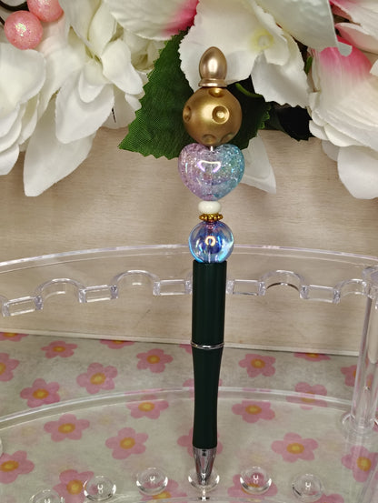 Golden Charm Heart Beaded Pen ✨💛