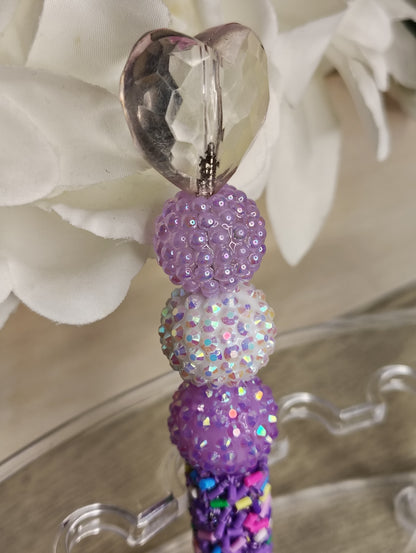 Purple Heart Gem Beaded Pen | Sparkly Sprinkle Grip Writing Pen