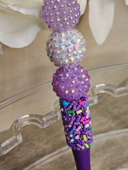 Purple Heart Gem Beaded Pen | Sparkly Sprinkle Grip Writing Pen