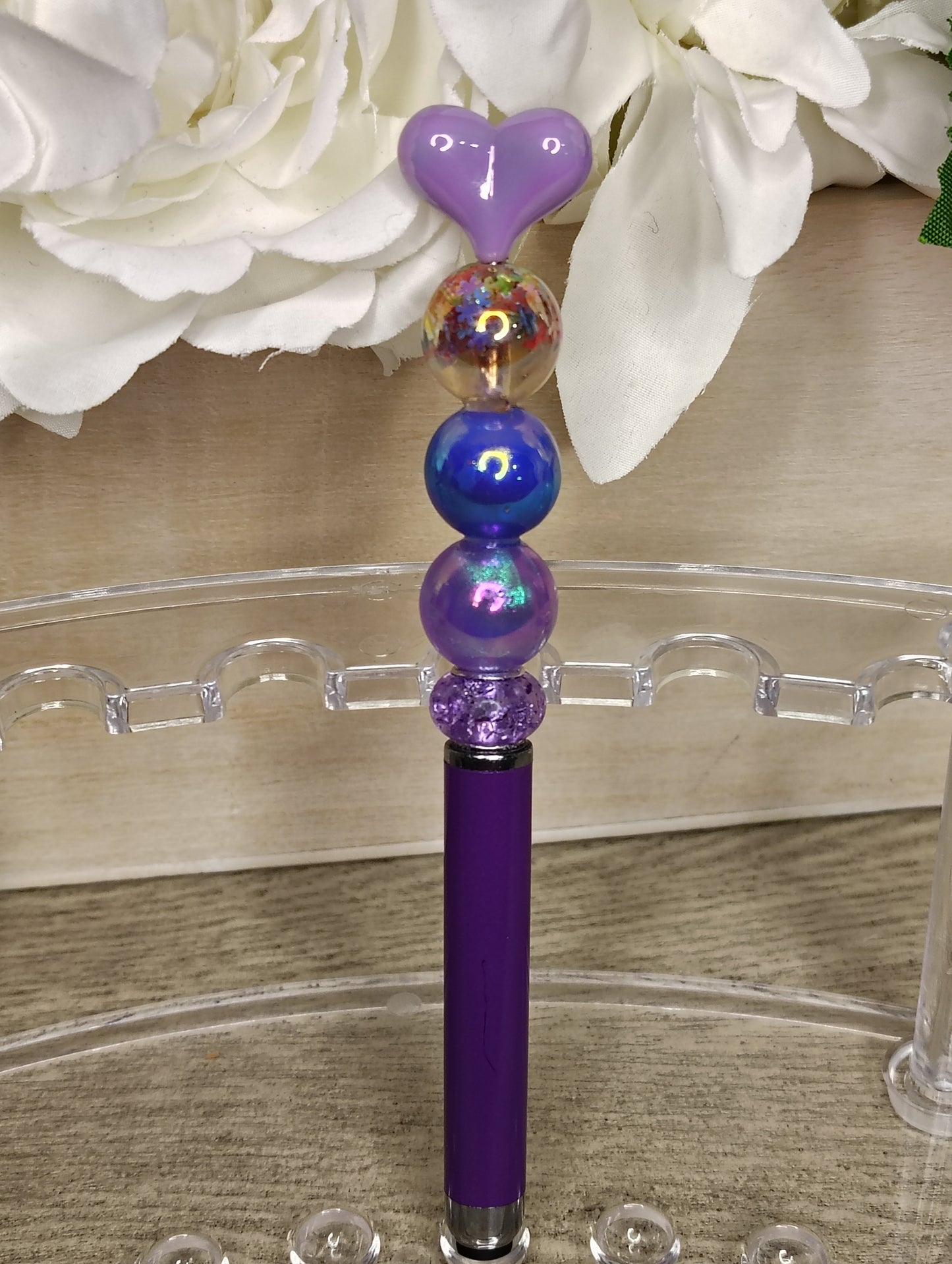 Purple Heart Stylus Pen | Beaded Touchscreen & Writing Pen