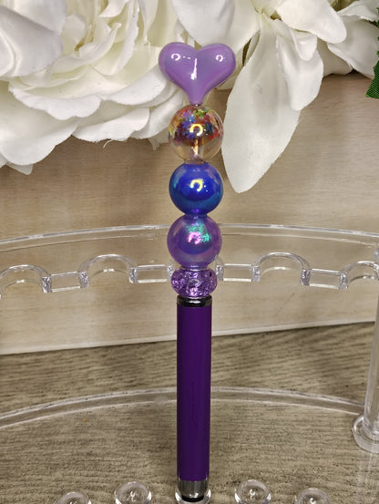 Purple Heart Stylus Pen | Beaded Touchscreen & Writing Pen