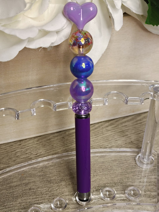 Purple Heart Stylus Pen | Beaded Touchscreen & Writing Pen