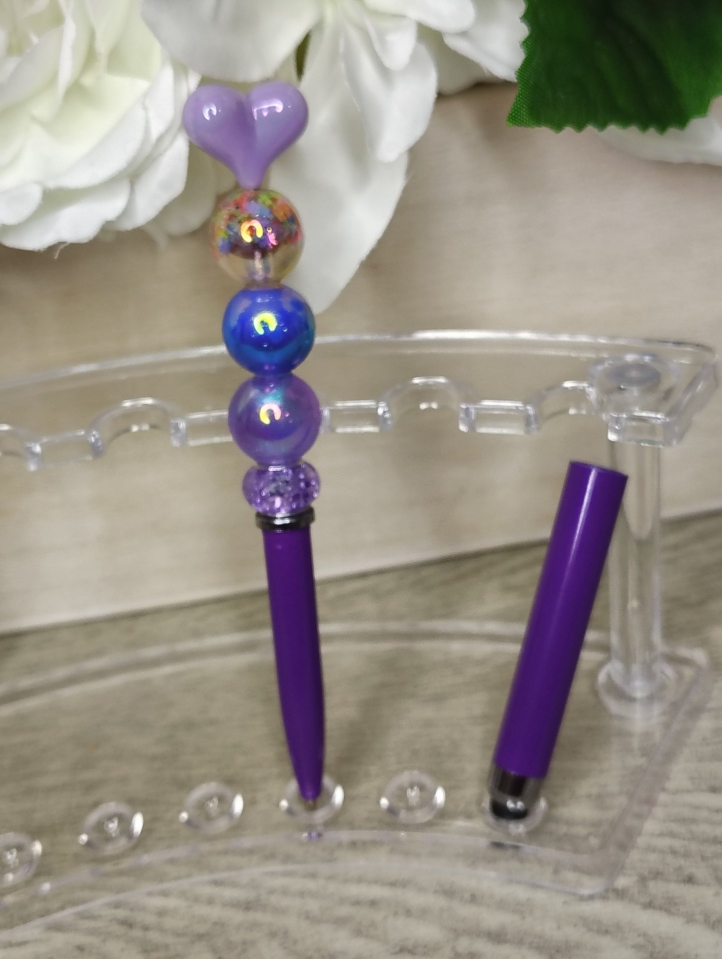 Purple Heart Stylus Pen | Beaded Touchscreen & Writing Pen