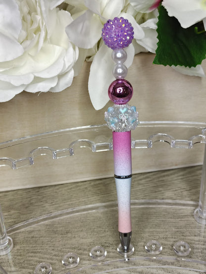 Pastel Sparkle Beaded Pen | Pink & Purple Ombre Writing Pen