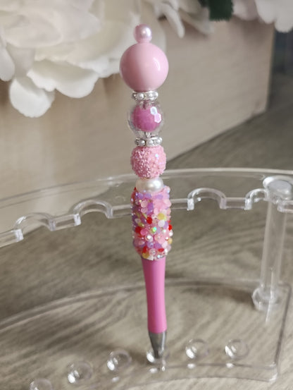Pink Sprinkle Beaded Pen | Sweet Pastel Sparkle Writing Pen