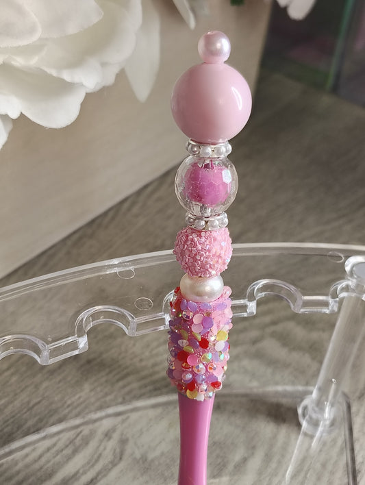Pink Sprinkle Beaded Pen | Sweet Pastel Sparkle Writing Pen