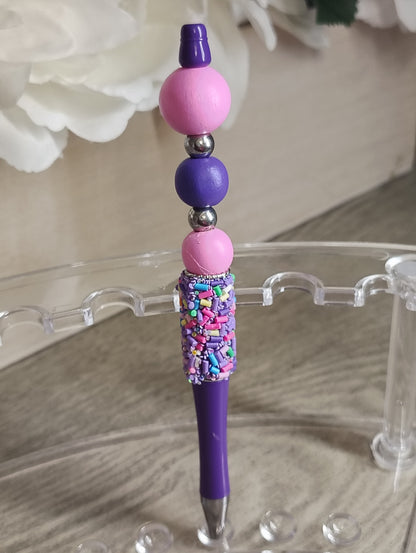 Pink & Purple Sprinkle Beaded Pen | Fun Pastel Writing Pen
