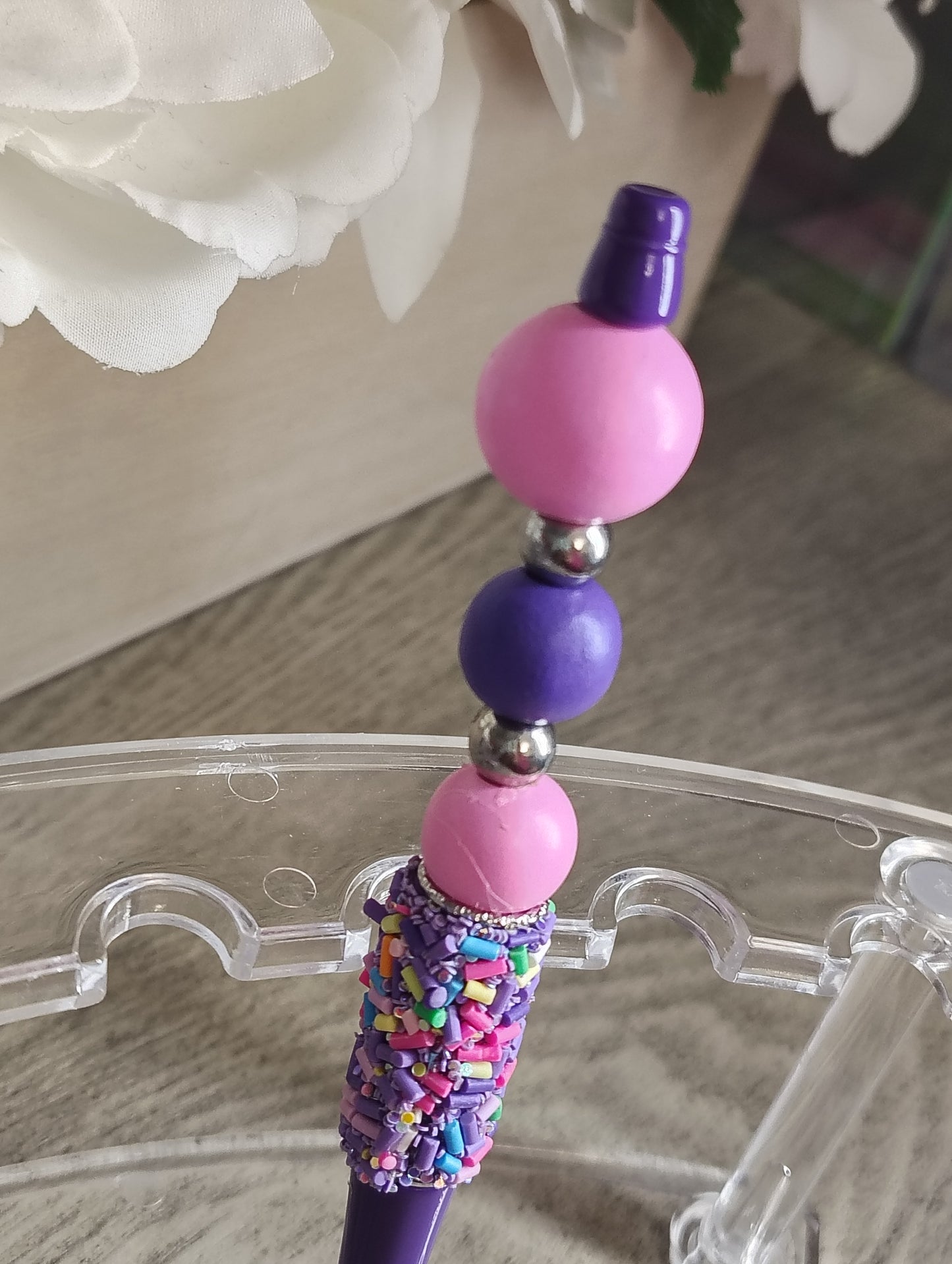 Pink & Purple Sprinkle Beaded Pen | Fun Pastel Writing Pen