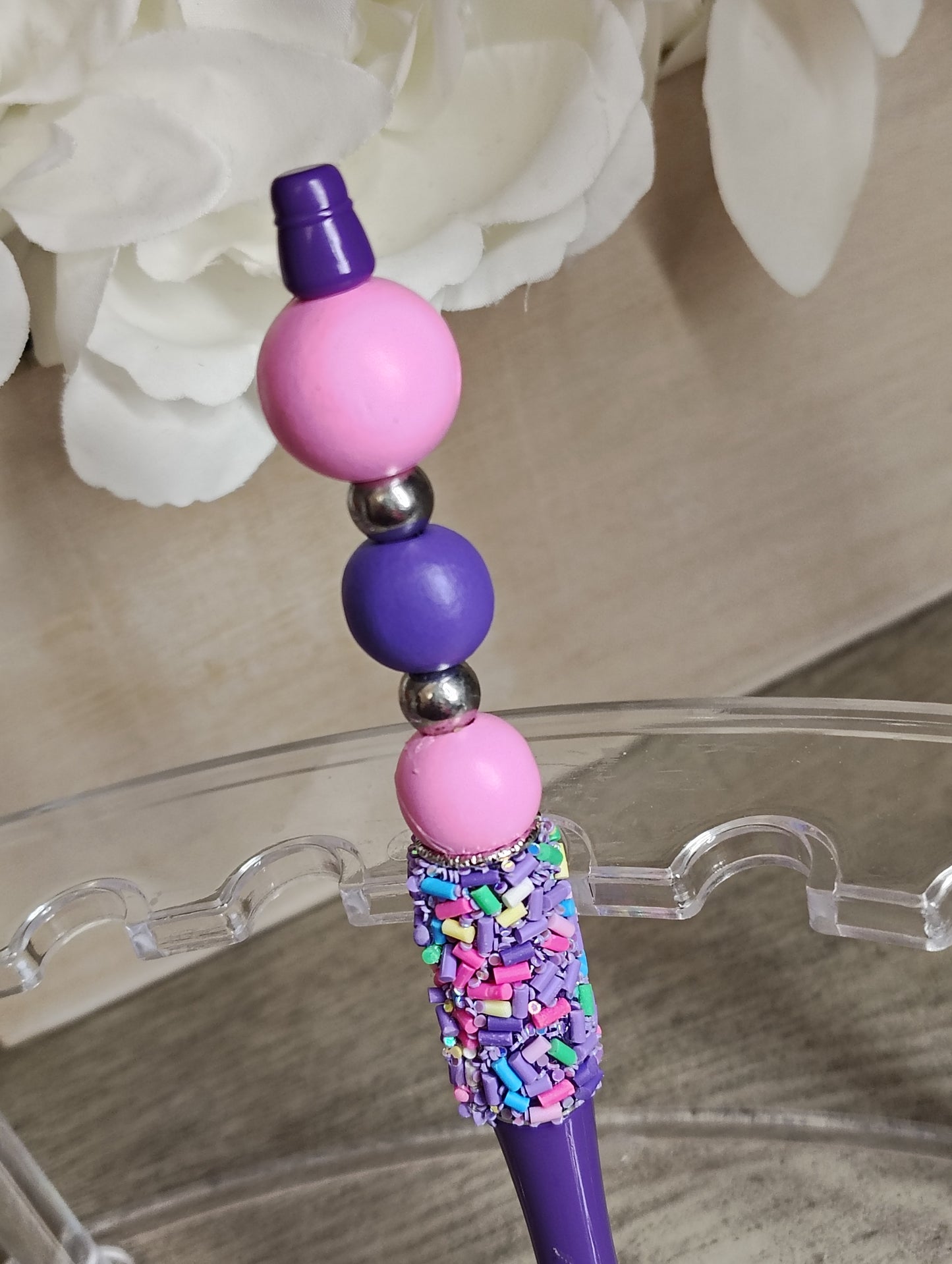 Pink & Purple Sprinkle Beaded Pen | Fun Pastel Writing Pen
