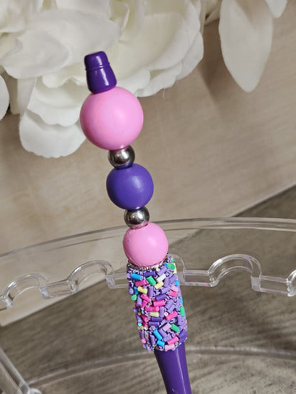 Pink & Purple Sprinkle Beaded Pen | Fun Pastel Writing Pen