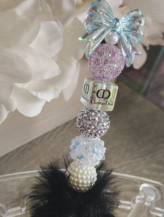 Dior Inspired | Luxury Bow Pom-Pom Beaded Pen | Glam Sparkle Statement Writing Pen
