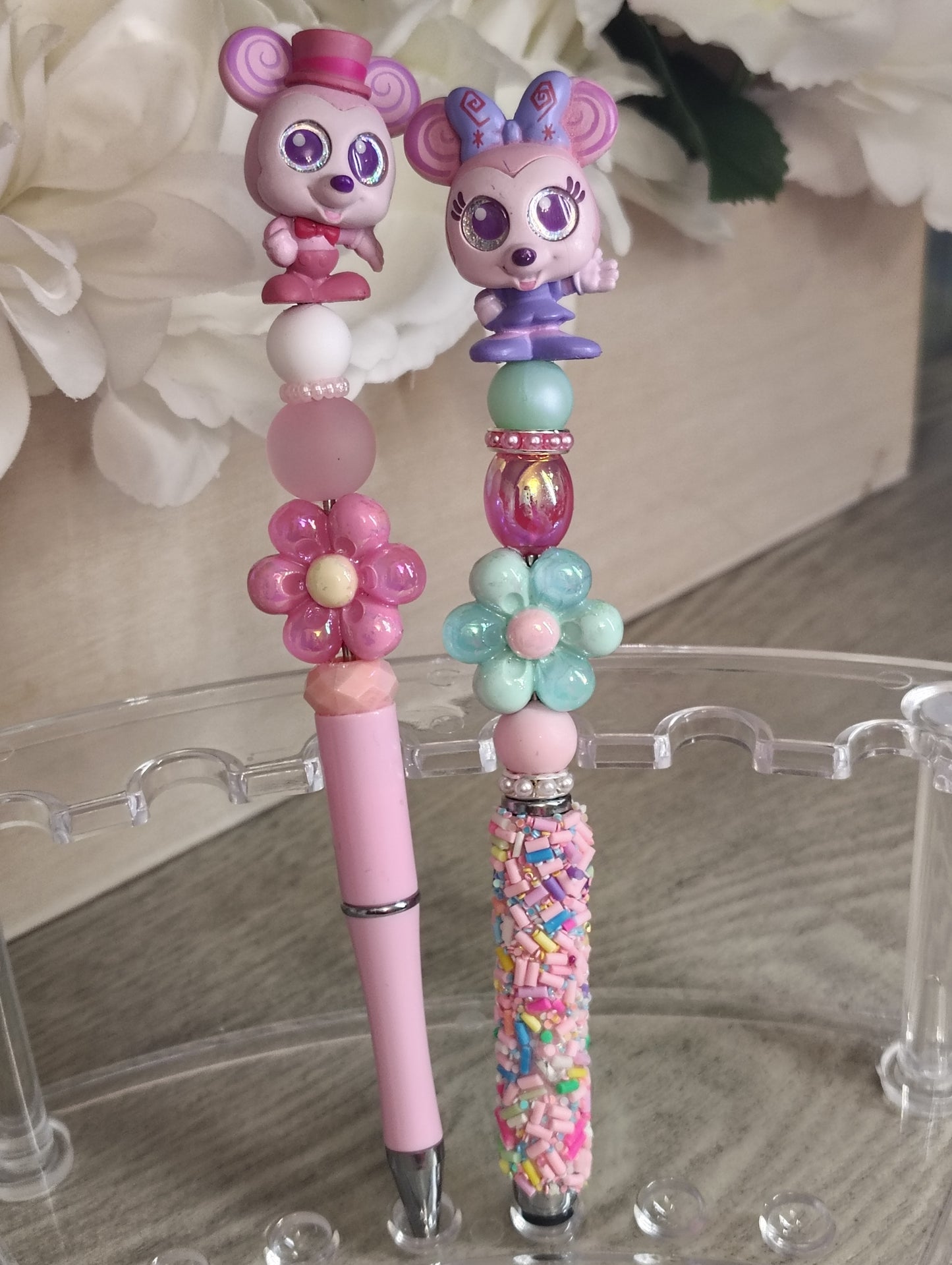 Mickey and Minnie Mouse Inspired | Pink Beaded Pen | Stylus Pen Duo | Candy Sprinkles