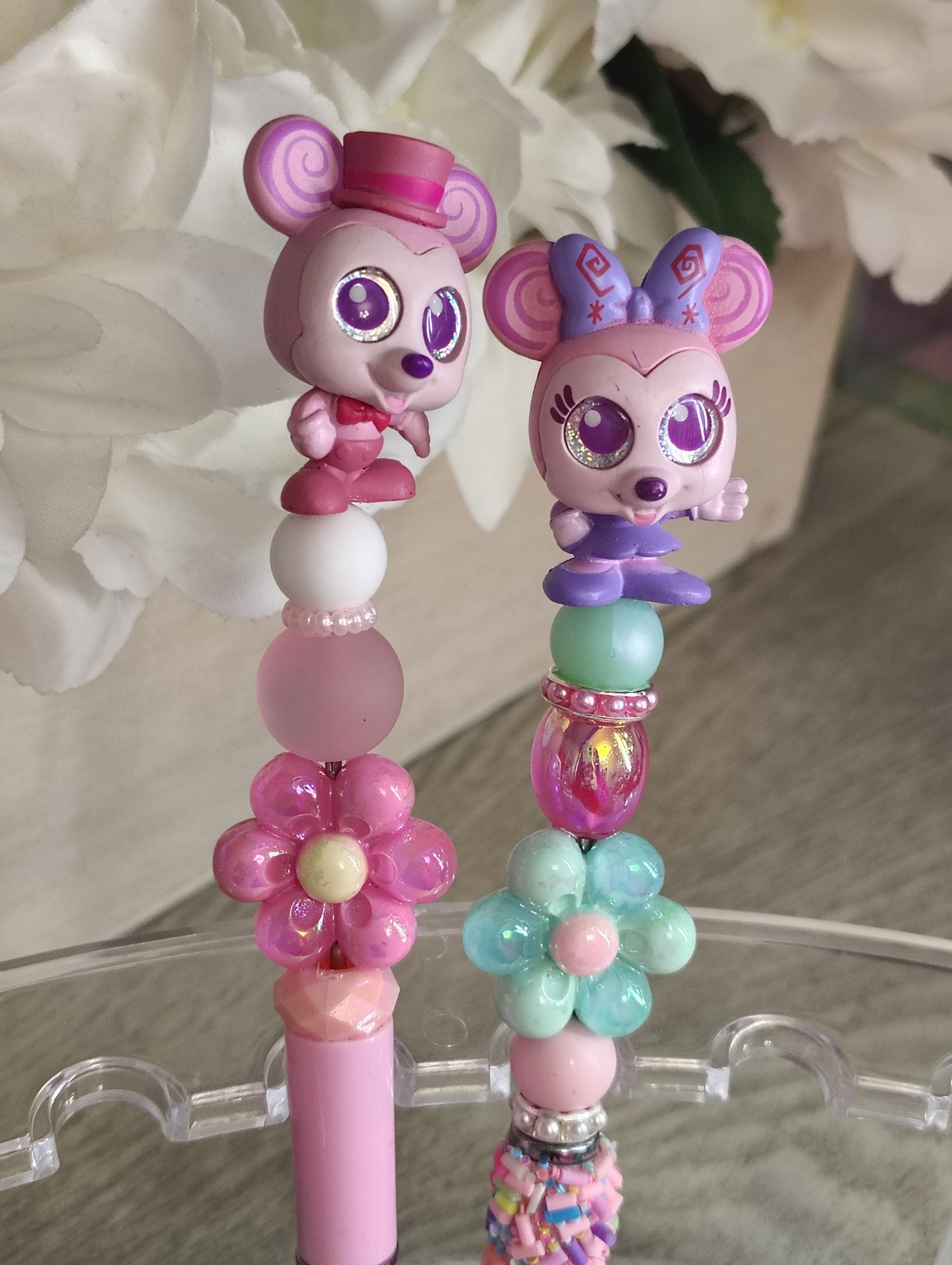 Mickey and Minnie Mouse Inspired | Pink Beaded Pen | Stylus Pen Duo | Candy Sprinkles