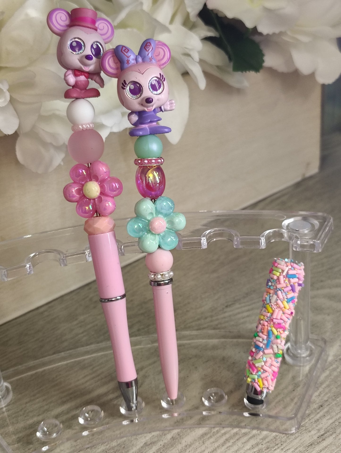 Mickey and Minnie Mouse Inspired | Pink Beaded Pen | Stylus Pen Duo | Candy Sprinkles