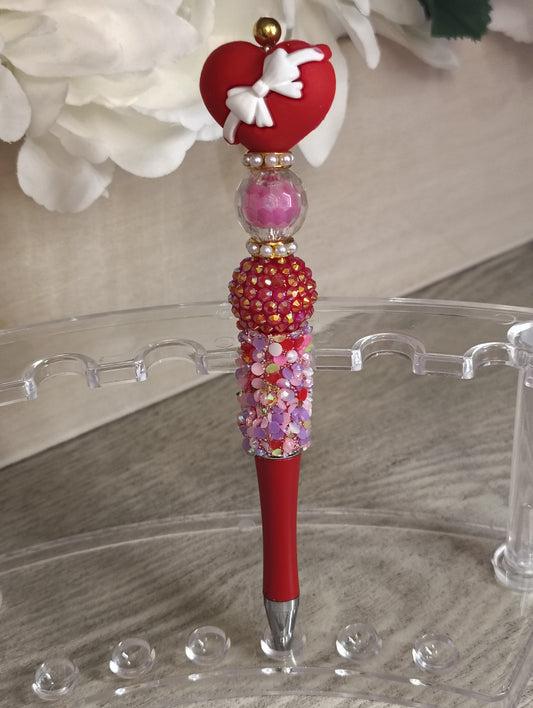 Heart Bow Glam Beaded Pen