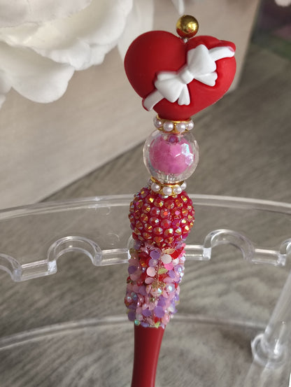 Heart Bow Glam Beaded Pen