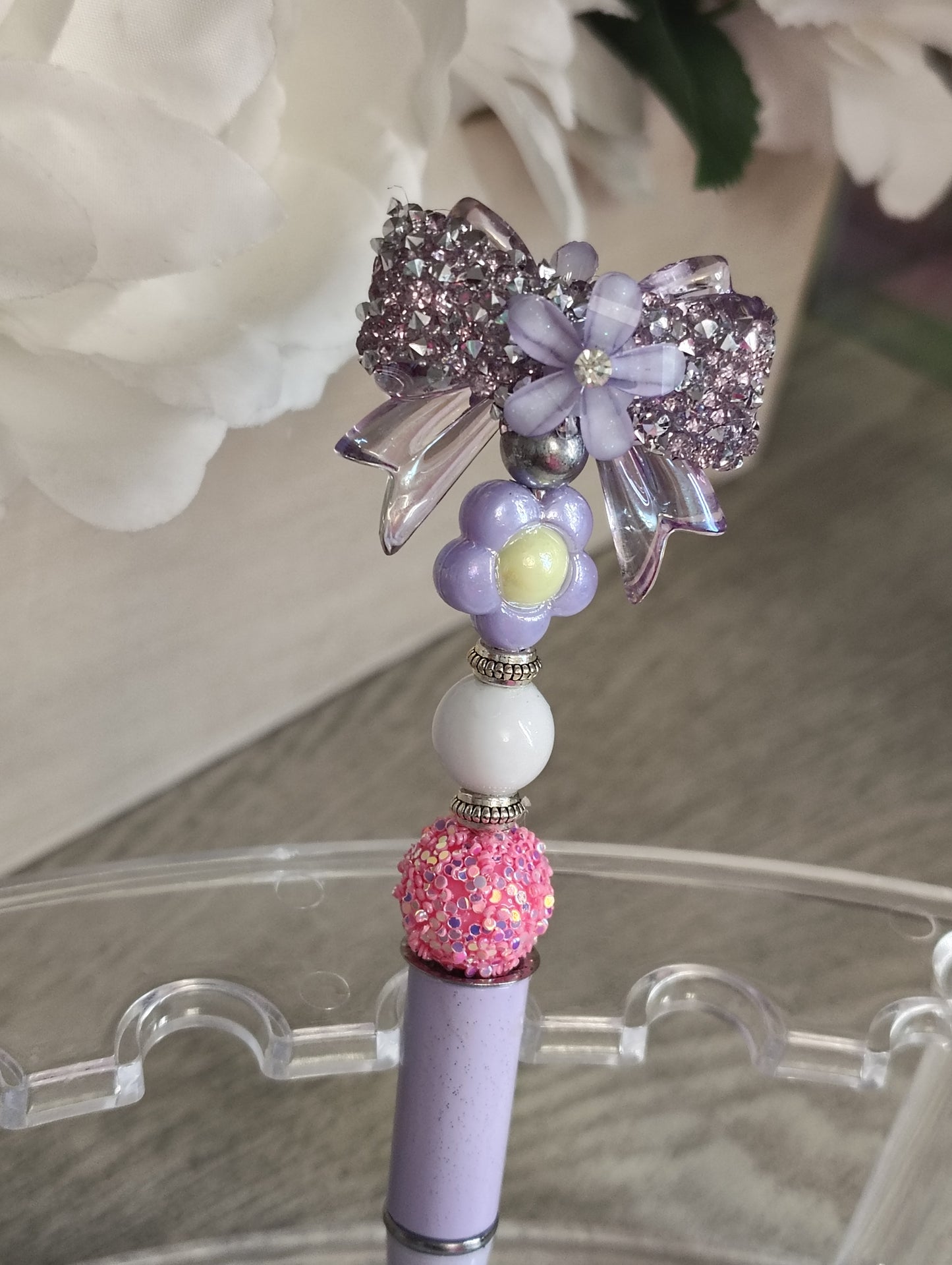 Blush & Lilac Bow Beaded Pen