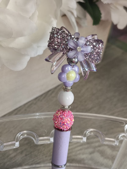 Blush & Lilac Bow Beaded Pen