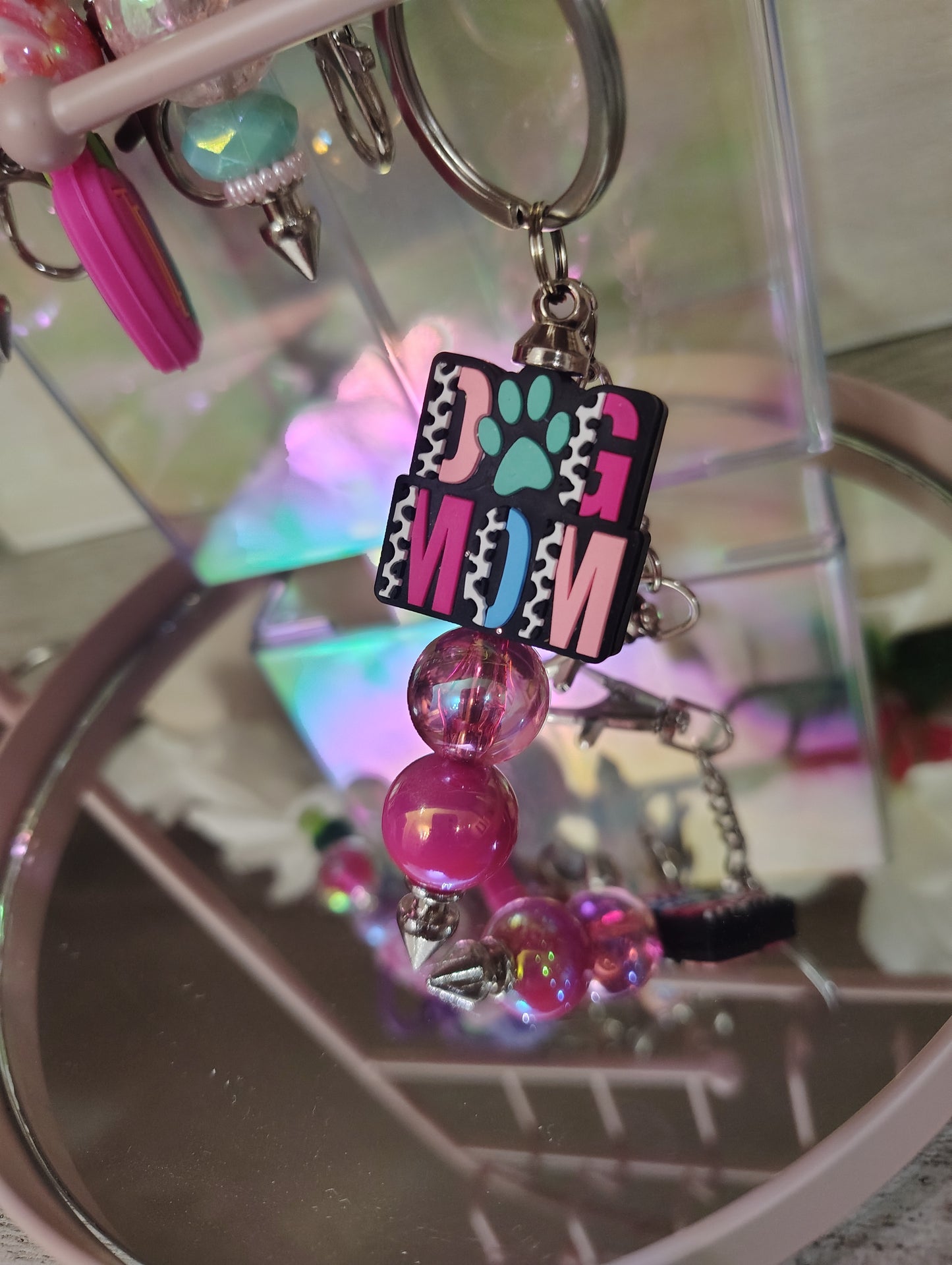 Dog Mom Love Beaded Keychain