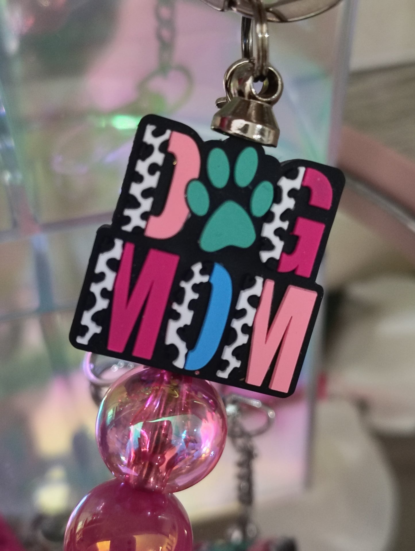 Dog Mom Love Beaded Keychain