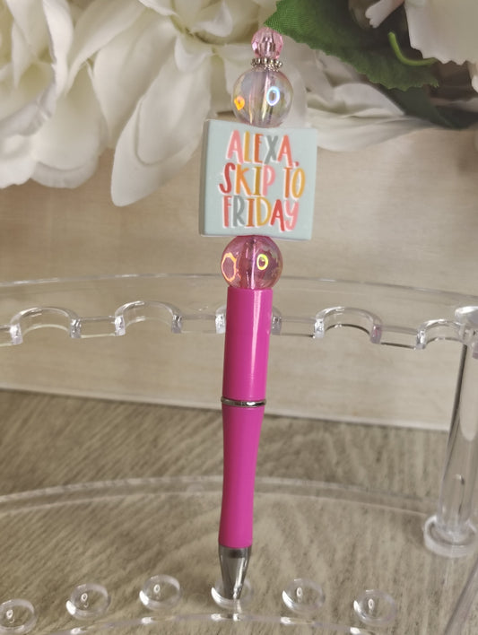 “Skip to Friday” Beaded Pen | Funny Workweek Quote Writing Pen
