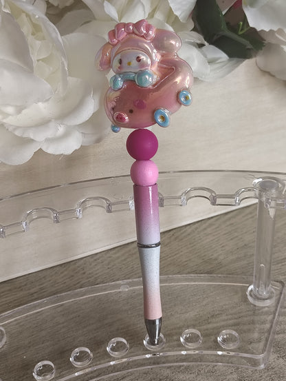 Pastel Bunny Character Beaded Pen | Cute Pink Ombre Writing Pen