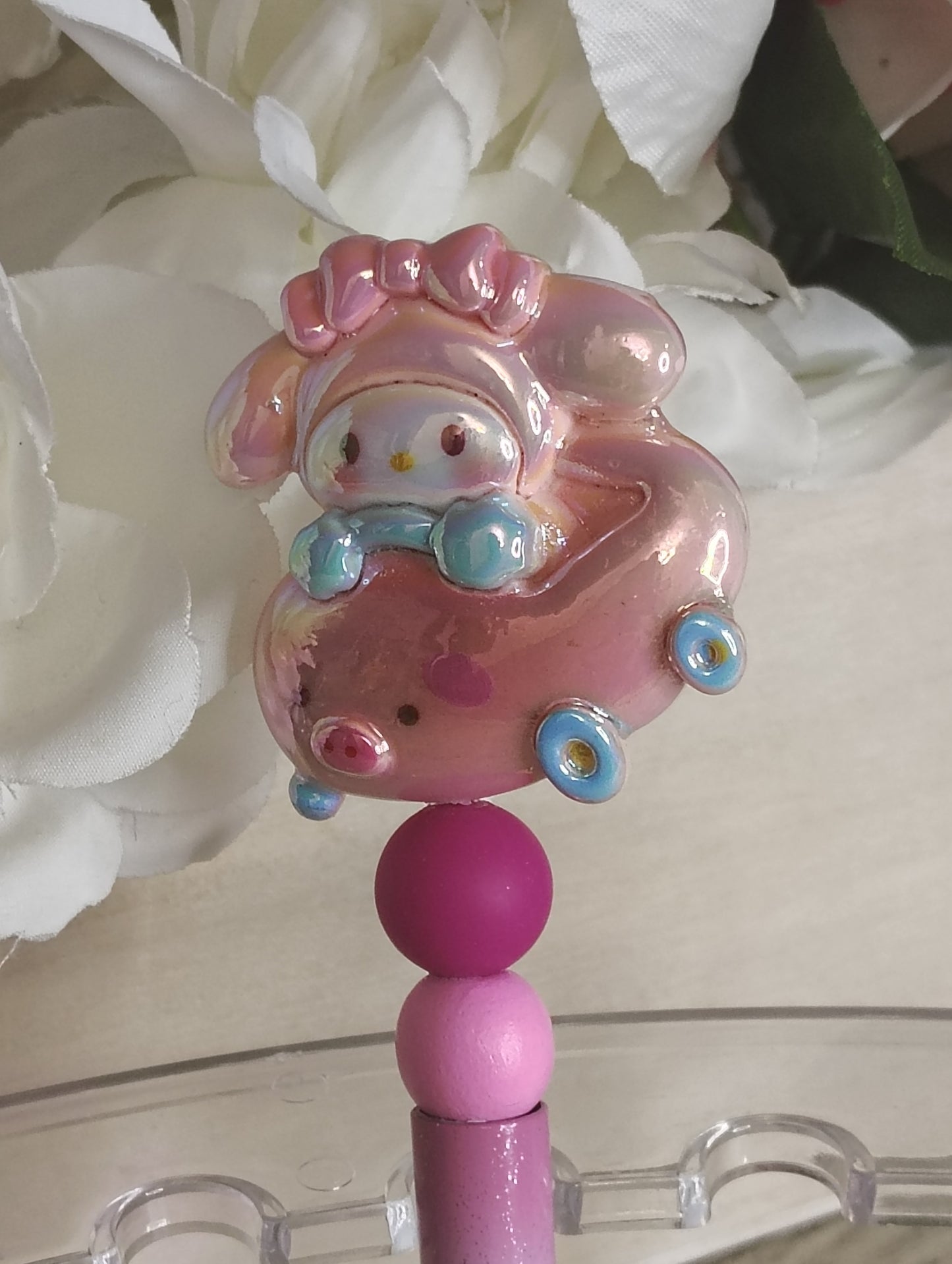 Pastel Bunny Character Beaded Pen | Cute Pink Ombre Writing Pen