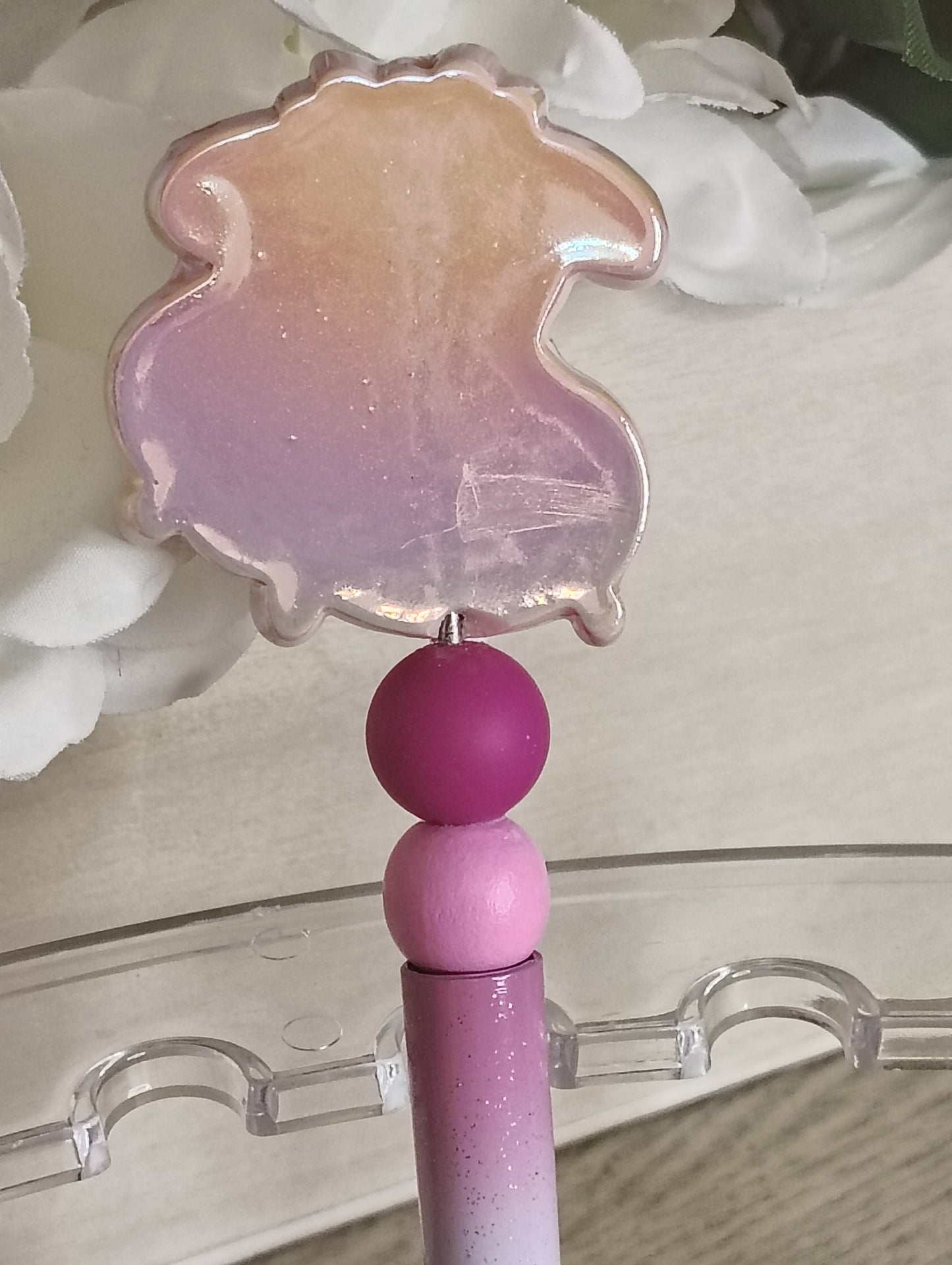 Pastel Bunny Character Beaded Pen | Cute Pink Ombre Writing Pen